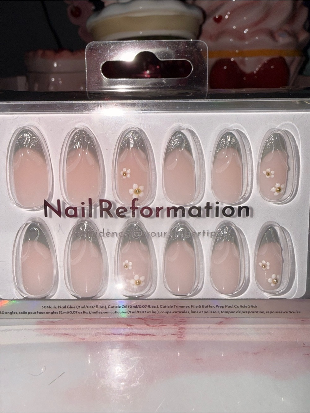 Nail Reformation Press-On Nails with Silver Tips and flower accents